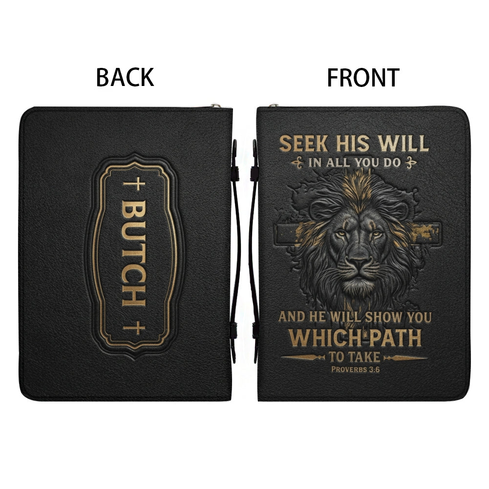 Christianart Bible Cover - He Will Show You Which Path To Take Proverbs 3 6 Lion - Personalized Gifts for Pastor - Gifts For Women - Gifts For Men - CABBBCV12060324.