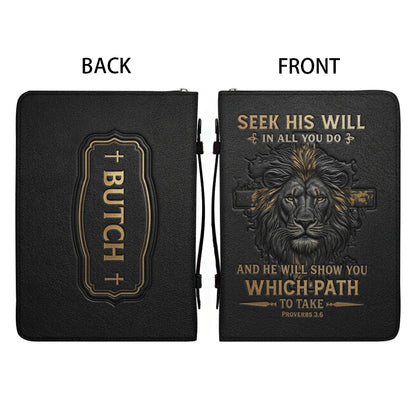 Christianart Bible Cover - He Will Show You Which Path To Take Proverbs 3 6 Lion - Personalized Gifts for Pastor - Gifts For Women - Gifts For Men - CABBBCV12060324.