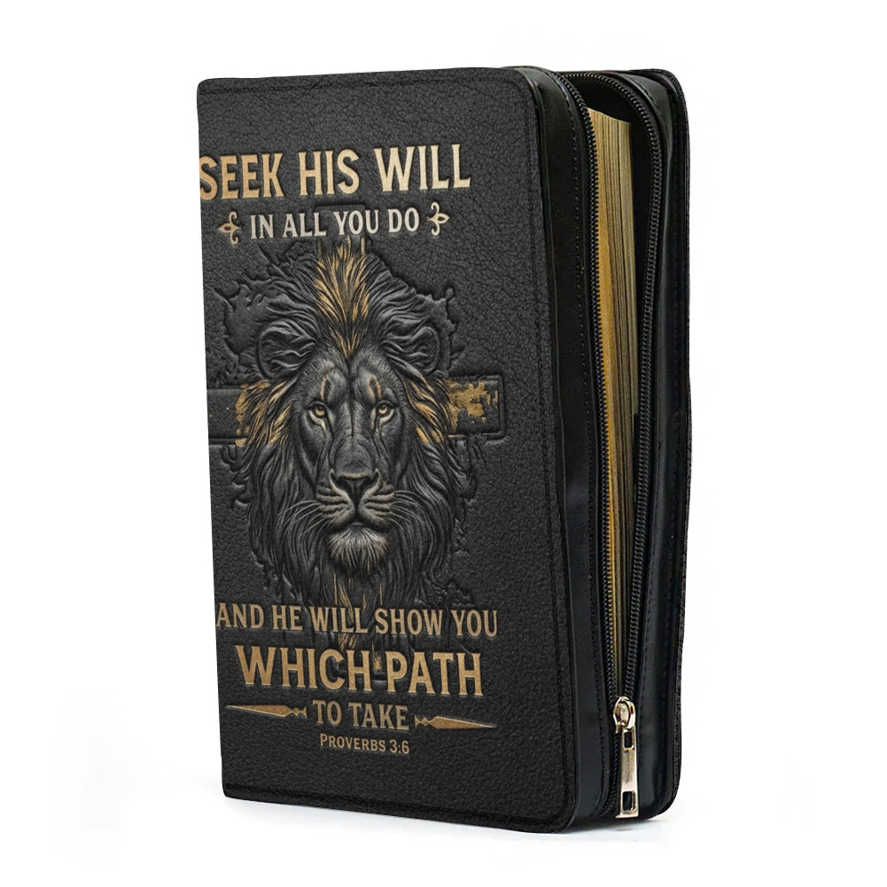 Christianart Bible Cover - He Will Show You Which Path To Take Proverbs 3 6 Lion - Personalized Gifts for Pastor - Gifts For Women - Gifts For Men - CABBBCV12060324.