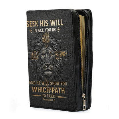 Christianart Bible Cover - He Will Show You Which Path To Take Proverbs 3 6 Lion - Personalized Gifts for Pastor - Gifts For Women - Gifts For Men - CABBBCV12060324.