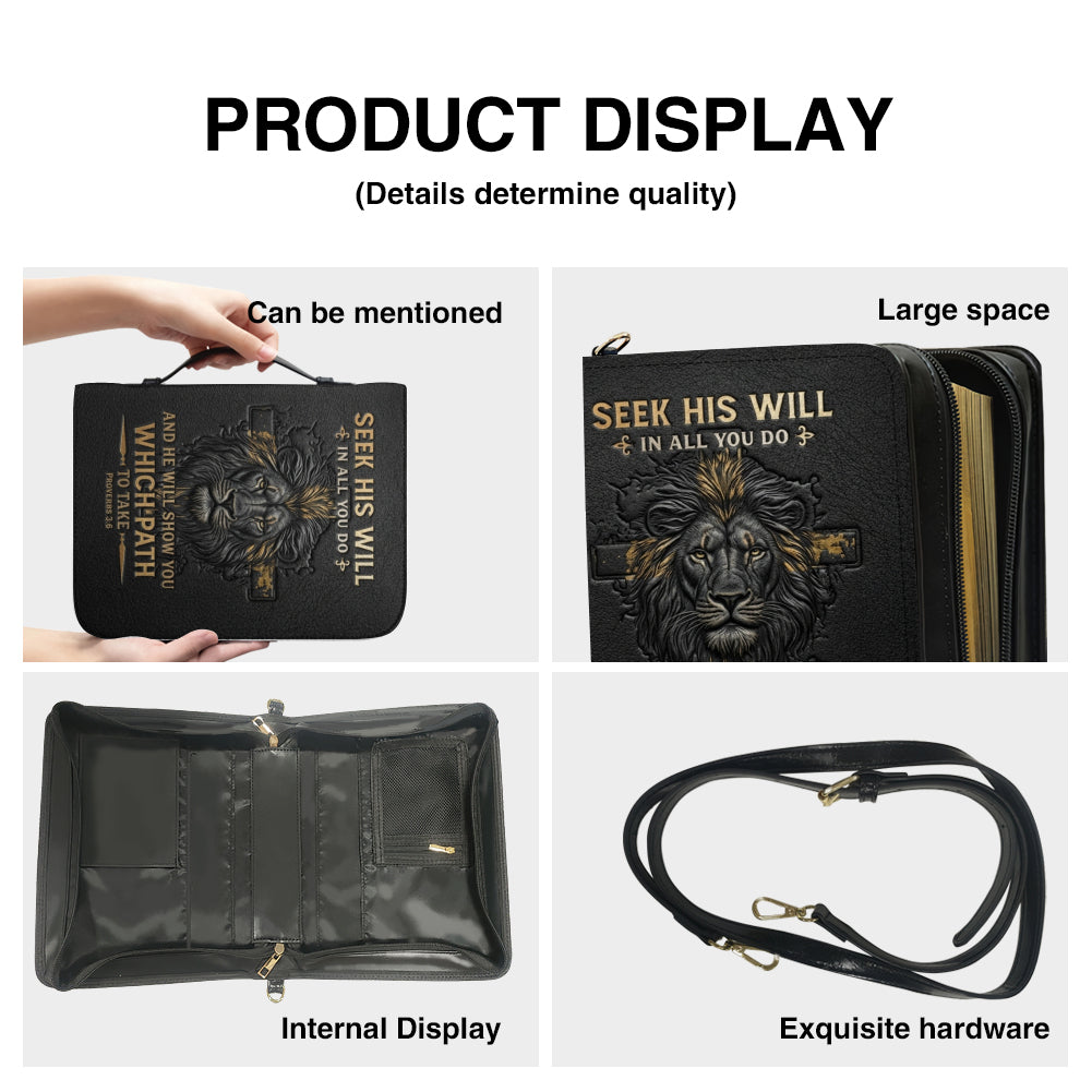 CHRISTIANARTBAG Personalized Bible Cover for Men - Lion of Judah Proverbs 3:6 Leather Bible Case