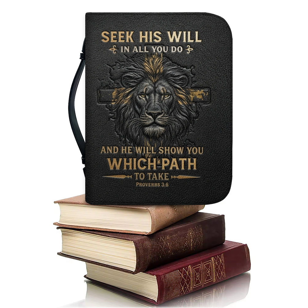 Christianart Bible Cover - He Will Show You Which Path To Take Proverbs 3 6 Lion - Personalized Gifts for Pastor - Gifts For Women - Gifts For Men - CABBBCV12060324.