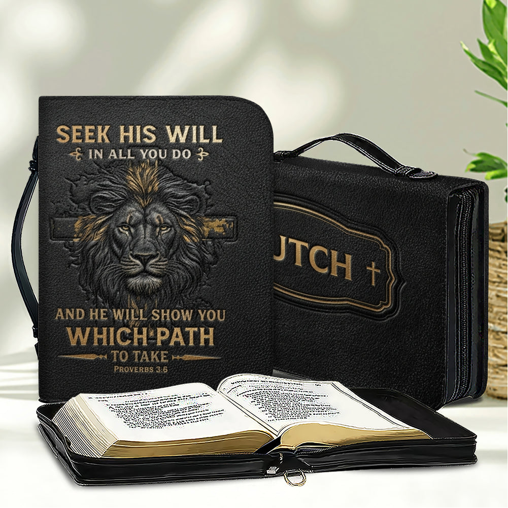 Christianart Bible Cover - He Will Show You Which Path To Take Proverbs 3 6 Lion - Personalized Gifts for Pastor - Gifts For Women - Gifts For Men - CABBBCV12060324.