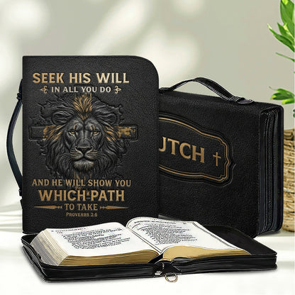 Christianart Bible Cover - He Will Show You Which Path To Take Proverbs 3 6 Lion - Personalized Gifts for Pastor - Gifts For Women - Gifts For Men - CABBBCV12060324.