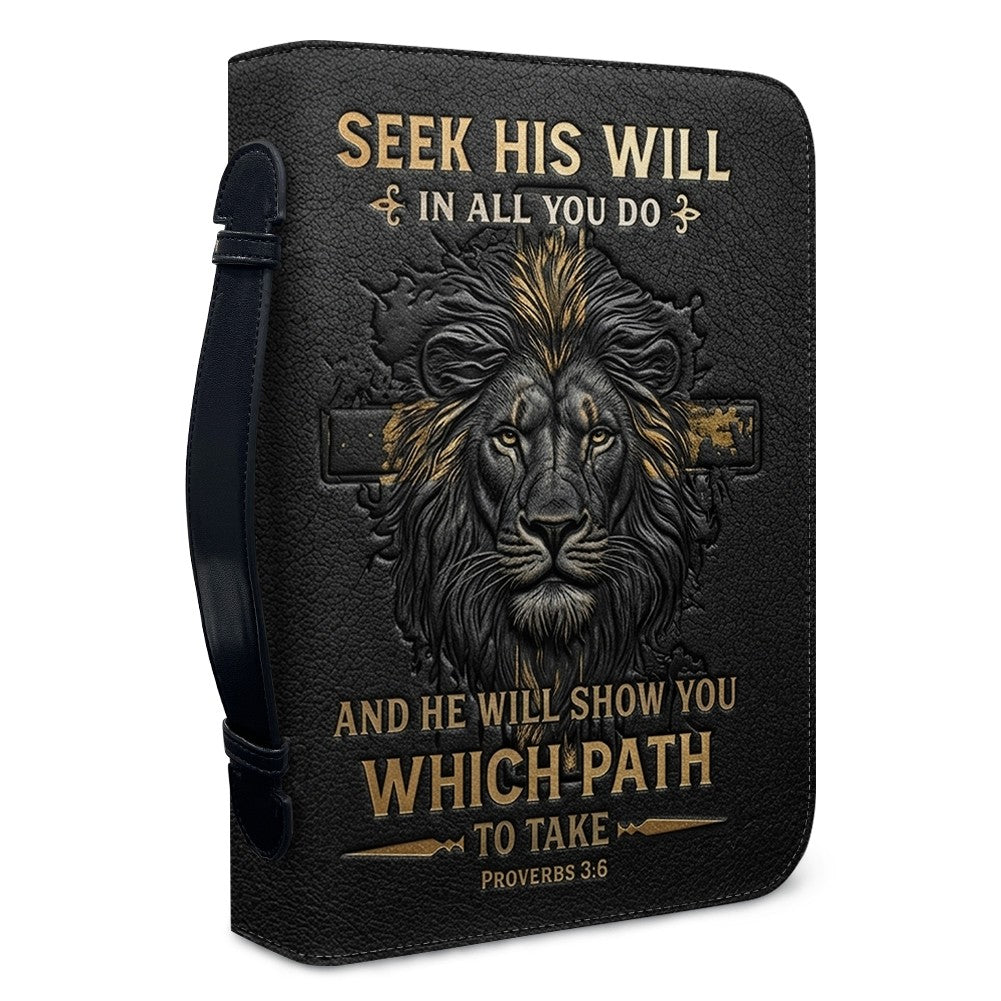 CHRISTIANARTBAG Personalized Bible Cover for Men - Lion of Judah Proverbs 3:6 Leather Bible Case