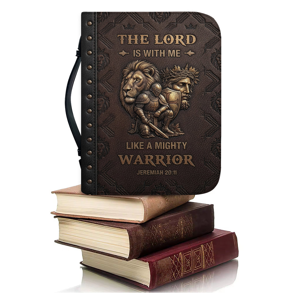 Personalized Bible Cover for Men - "The Lord Is With Me Like A Mighty Warrior" Jeremiah 20:11 | Custom Name Christian Bible Case by CHRISTIANARTBAG