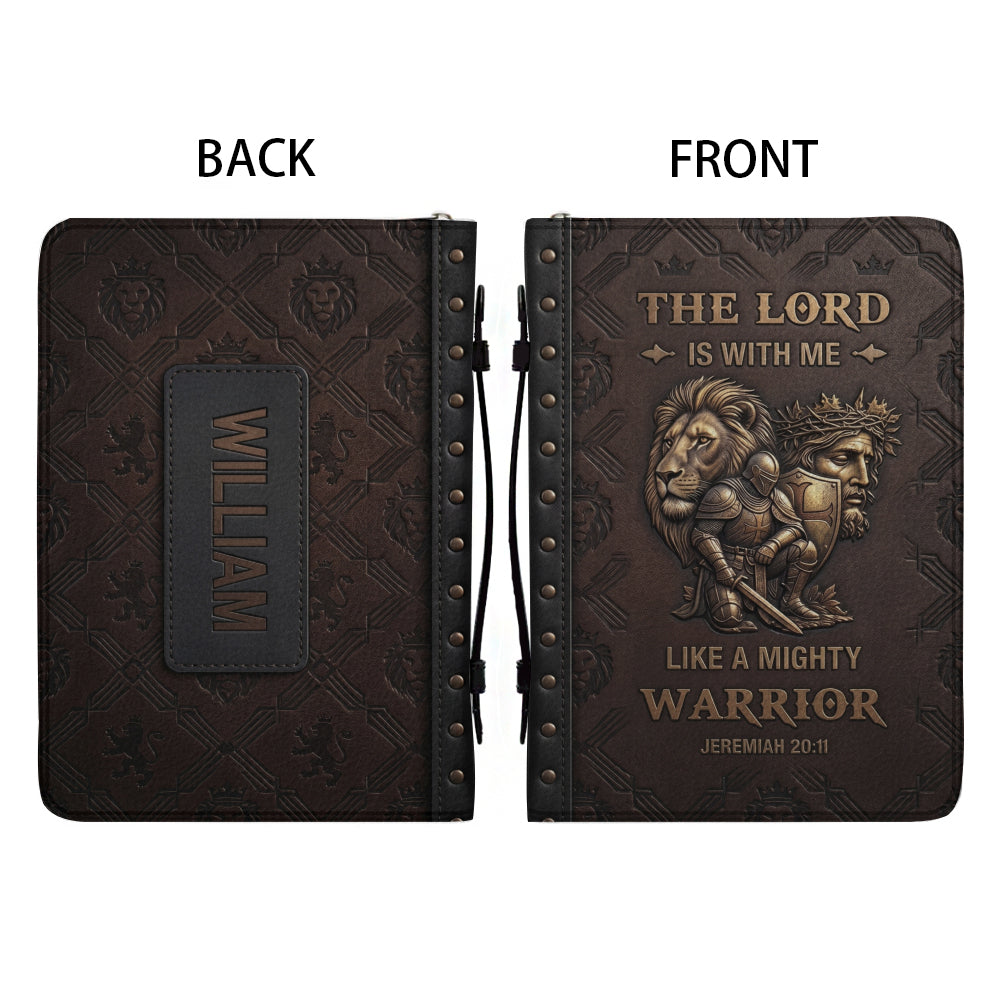 Personalized Bible Cover for Men - "The Lord Is With Me Like A Mighty Warrior" Jeremiah 20:11 | Custom Name Christian Bible Case by CHRISTIANARTBAG