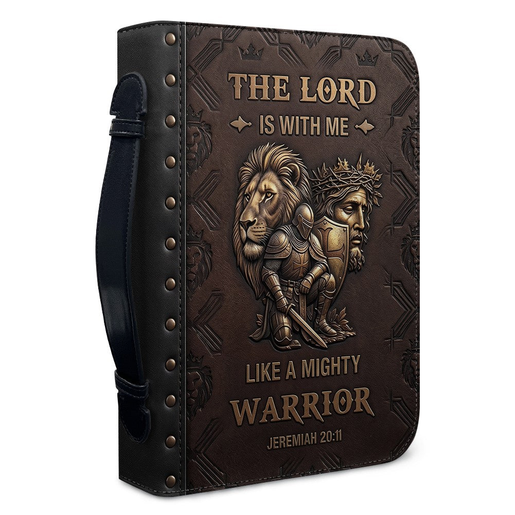Personalized Bible Cover for Men - "The Lord Is With Me Like A Mighty Warrior" Jeremiah 20:11 | Custom Name Christian Bible Case by CHRISTIANARTBAG