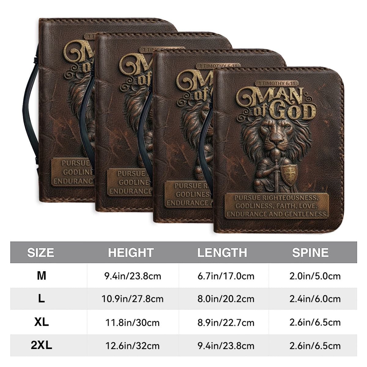 Personalized Bible Cover for Men - Man of God 1 Timothy 6:11 Lion Warrior Custom Leather Carrying Case with Handle & Strap - CHRISTIANARTBAG