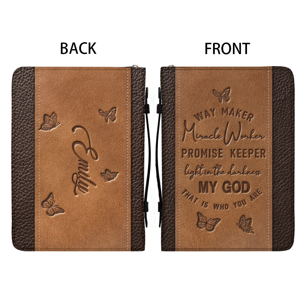 Christianart Bible Cover, Vintage Leather-Look Bible Cover with 'Way Maker' Lyrics Embossed.CABBBCV01020324.