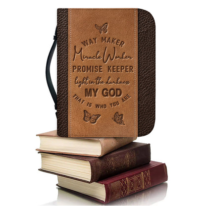Christianart Bible Cover, Vintage Leather-Look Bible Cover with 'Way Maker' Lyrics Embossed.CABBBCV01020324.
