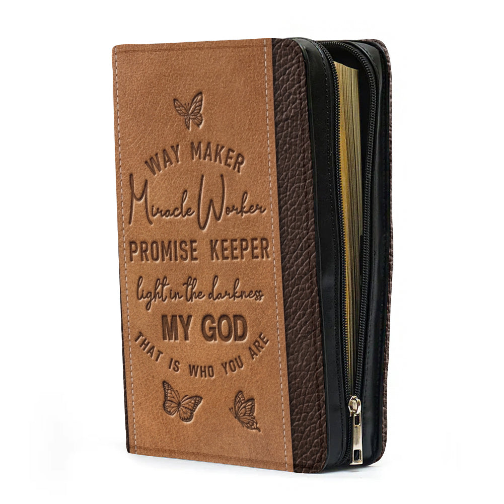 Christianart Bible Cover, Vintage Leather-Look Bible Cover with 'Way Maker' Lyrics Embossed.CABBBCV01020324.