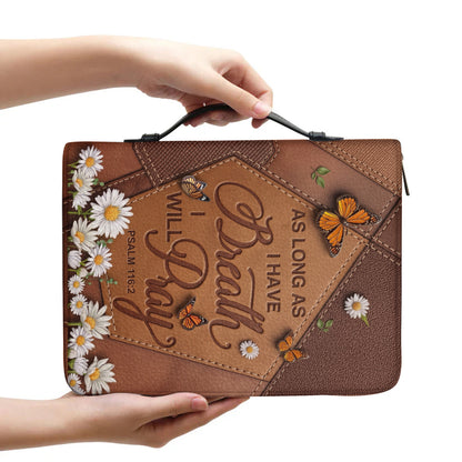 CHRISTIANARTBAG Personalized Bible Cover with Name - Custom Leather Bible Case for Women, As Long As I Have Breath I Will Pray Psalm 116:2 Floral Monarch Butterfly