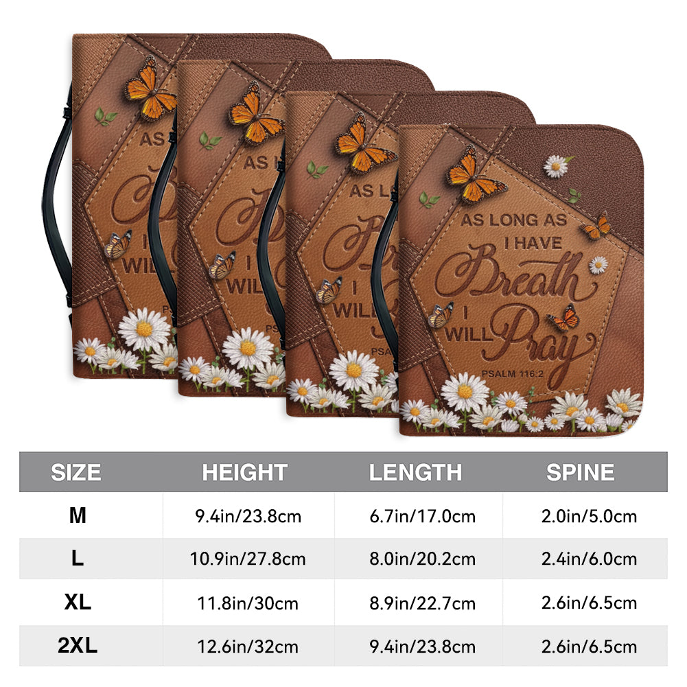 CHRISTIANARTBAG Personalized Bible Cover with Name - Custom Leather Bible Case for Women, As Long As I Have Breath I Will Pray Psalm 116:2 Floral Monarch Butterfly