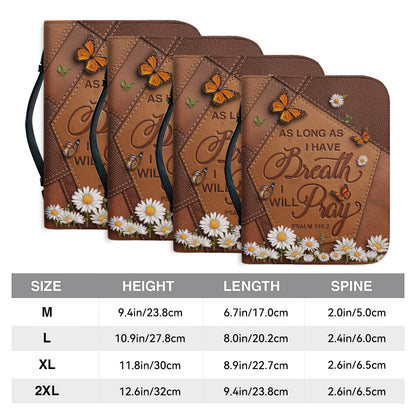 CHRISTIANARTBAG Personalized Bible Cover with Name - Custom Leather Bible Case for Women, As Long As I Have Breath I Will Pray Psalm 116:2 Floral Monarch Butterfly