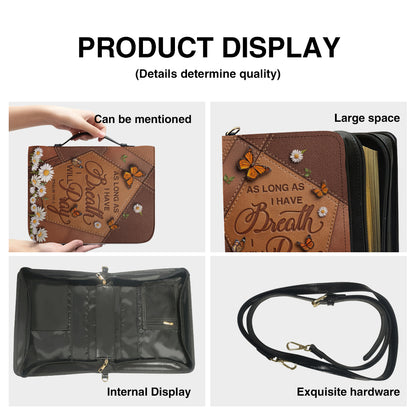 CHRISTIANARTBAG Personalized Bible Cover with Name - Custom Leather Bible Case for Women, As Long As I Have Breath I Will Pray Psalm 116:2 Floral Monarch Butterfly