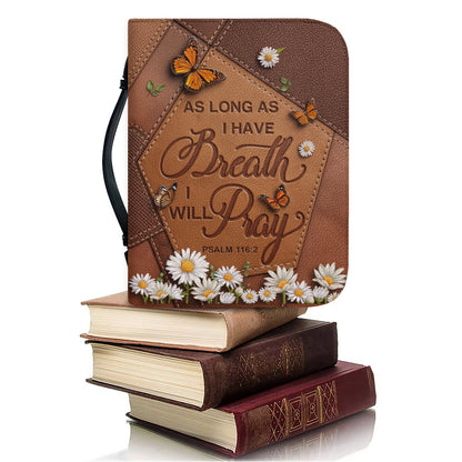 CHRISTIANARTBAG Personalized Bible Cover with Name - Custom Leather Bible Case for Women, As Long As I Have Breath I Will Pray Psalm 116:2 Floral Monarch Butterfly