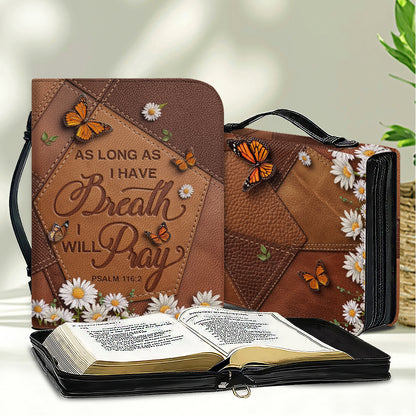CHRISTIANARTBAG Personalized Bible Cover with Name - Custom Leather Bible Case for Women, As Long As I Have Breath I Will Pray Psalm 116:2 Floral Monarch Butterfly