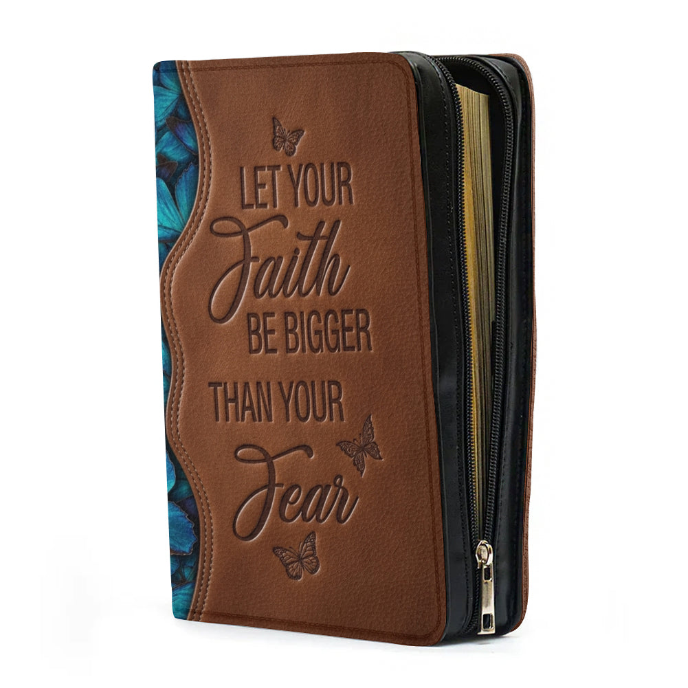 Personalized Leather Bible Cover with Handle - "Let Your Faith Be Bigger Than Your Fear" Blue Butterfly Christian Gifts for Women - CHRISTIANARTBAG