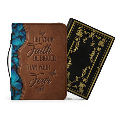 Personalized Leather Bible Cover with Handle - "Let Your Faith Be Bigger Than Your Fear" Blue Butterfly Christian Gifts for Women - CHRISTIANARTBAG
