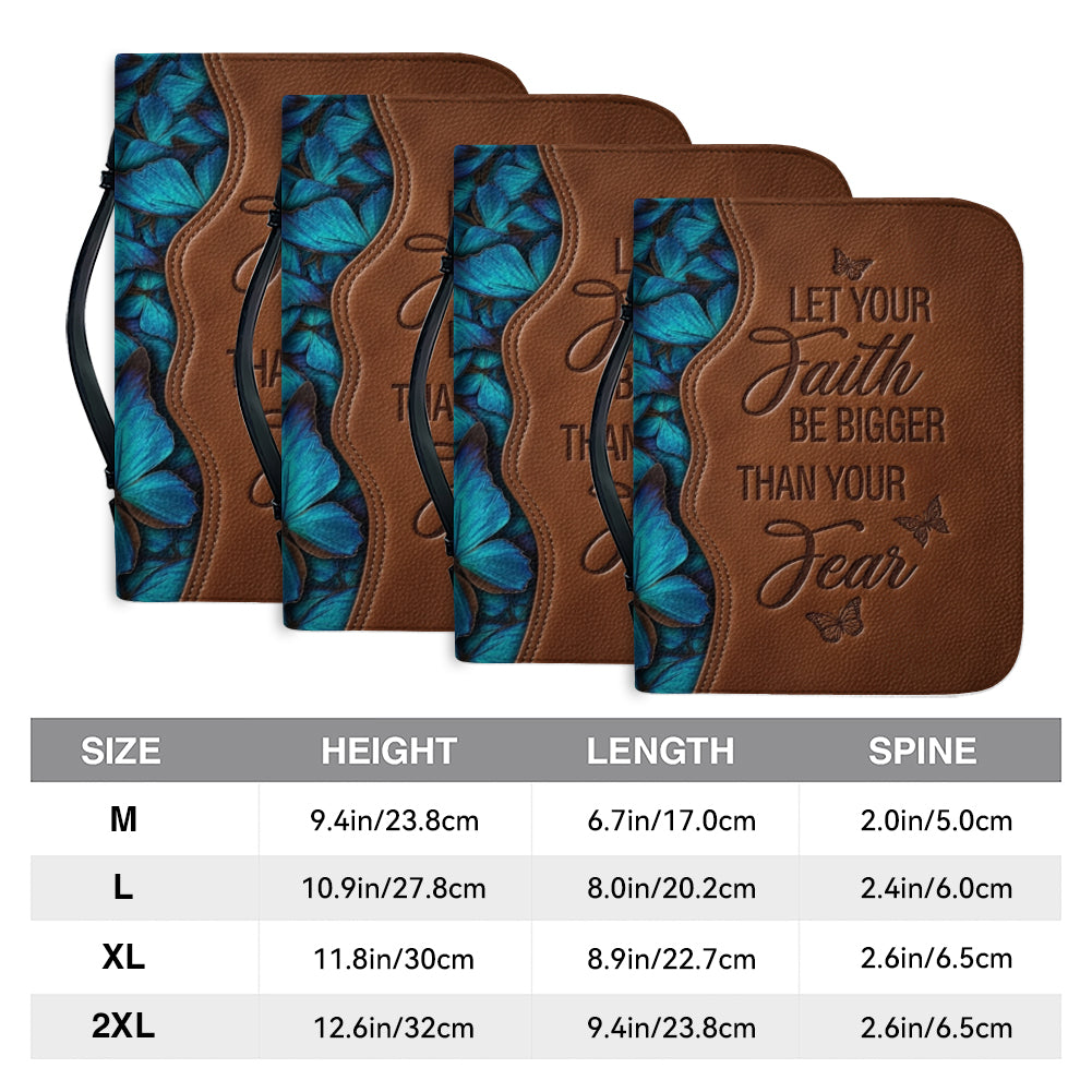 "Faith Over Fear" Embossed Leather Bible Cover with Blue Butterfly Motif - CHRISTIANARTBAG