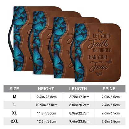 "Faith Over Fear" Embossed Leather Bible Cover with Blue Butterfly Motif - CHRISTIANARTBAG