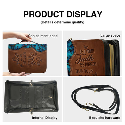 Personalized Leather Bible Cover with Handle - "Let Your Faith Be Bigger Than Your Fear" Blue Butterfly Christian Gifts for Women - CHRISTIANARTBAG