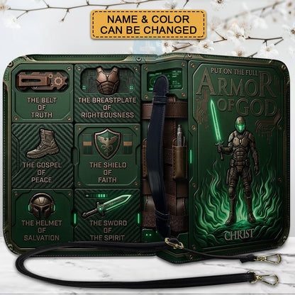 Personalized Bible Cover Armor of God | Custom Name Leather Bible Case with Handle | Christian Gift for Men Women | CHRISTIANARTBAG CAB01060926