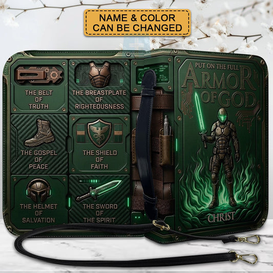 Personalized Bible Cover Armor of God | Custom Name Leather Bible Case with Handle | Christian Gift for Men Women | CHRISTIANARTBAG FORESTGREEN04060926