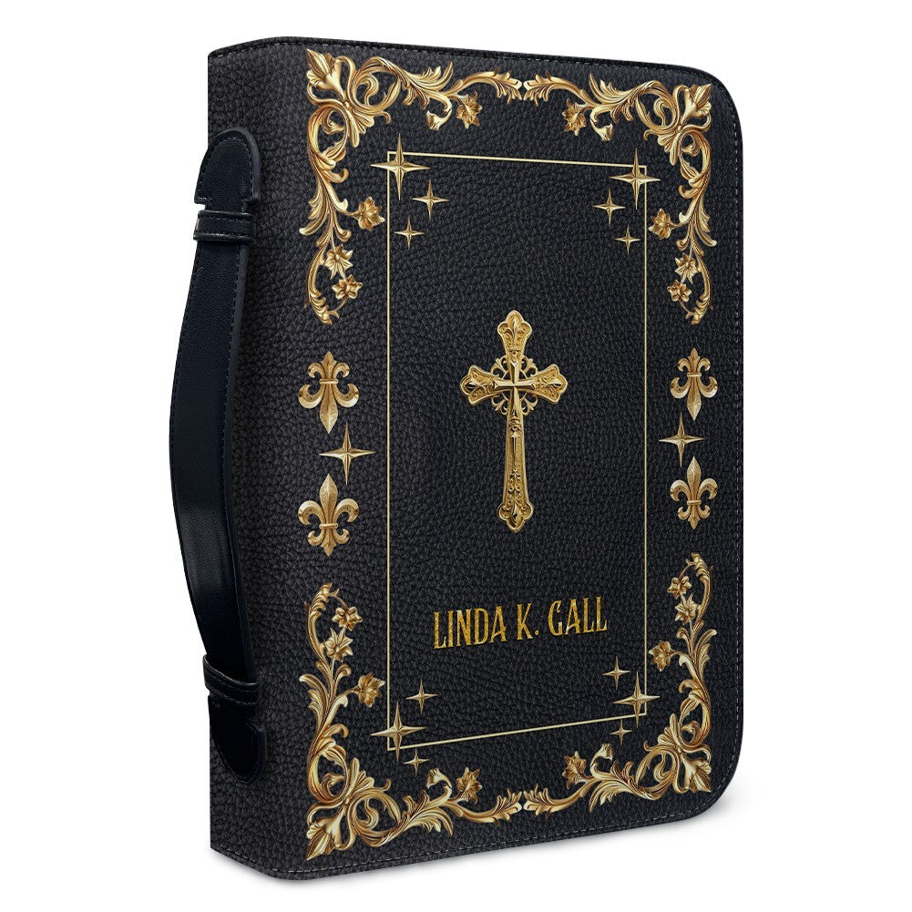 CHRISTIANARTBAG Personalized Bible Cover - Custom Engraved Gold Floral Leather Case with Cross & Handle