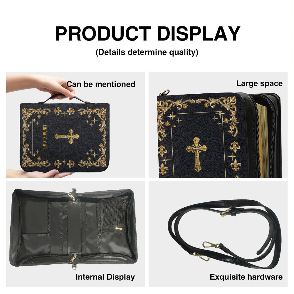 CHRISTIANARTBAG Personalized Bible Cover - Custom Engraved Gold Floral Leather Case with Cross & Handle