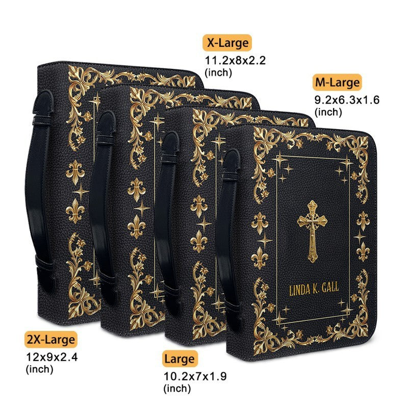CHRISTIANARTBAG Personalized Bible Cover - Custom Engraved Gold Floral Leather Case with Cross & Handle