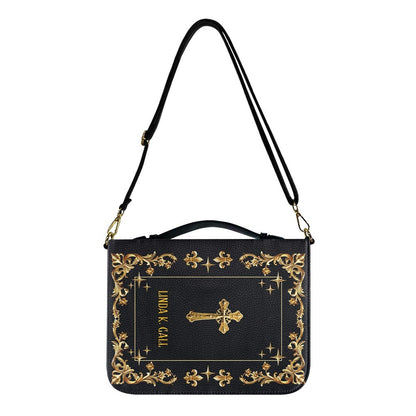 CHRISTIANARTBAG Personalized Bible Cover - Custom Engraved Gold Floral Leather Case with Cross & Handle