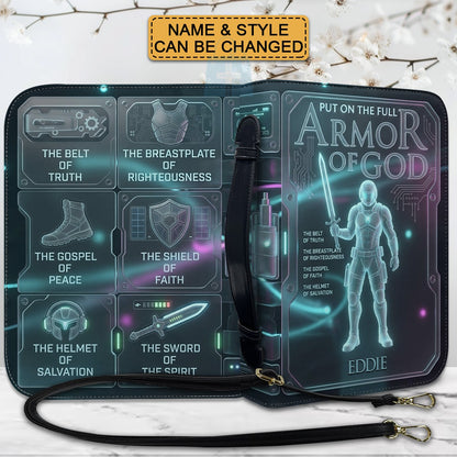 Personalized Armor of God Bible Cover with Name – Custom Holographic Christian Bible Bag with Carrying Handle & Strap | CHRISTIANARTBAG CAB03100626