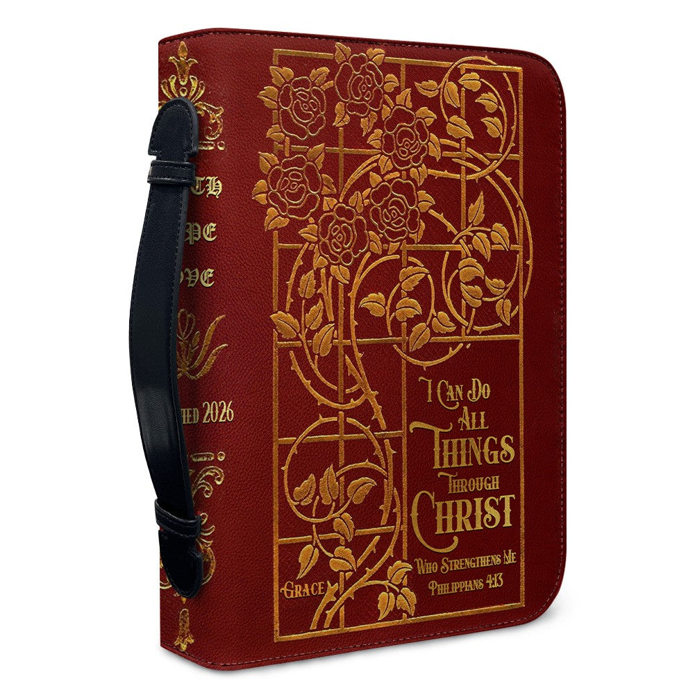 Personalized Bible Cover with Name – Christian Floral Leather Bible Case, Philippians 4:13 | CHRISTIANARTBAG CAB013126