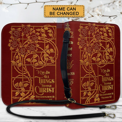 Personalized Bible Cover with Name – Christian Floral Leather Bible Case, Philippians 4:13 | CHRISTIANARTBAG CAB013126