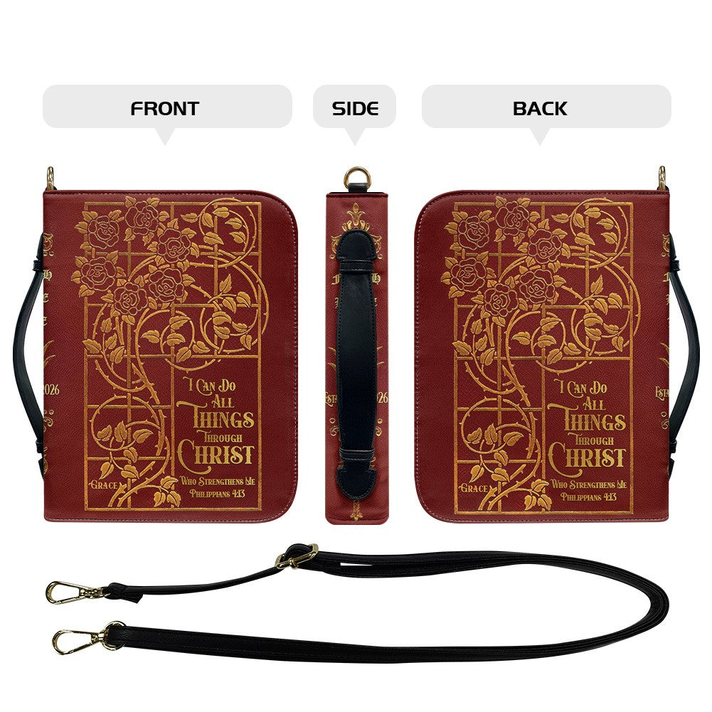 Personalized Bible Cover with Name – Christian Floral Leather Bible Case, Philippians 4:13 | CHRISTIANARTBAG CAB013126
