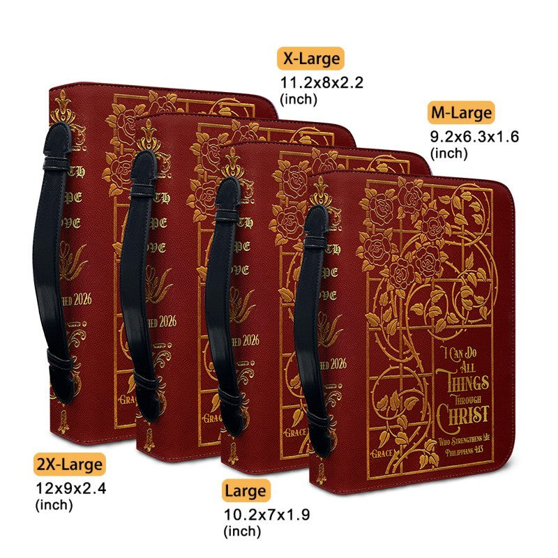 Personalized Bible Cover with Name – Christian Floral Leather Bible Case, Philippians 4:13 | CHRISTIANARTBAG CAB013126