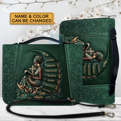 Personalized Bible Cover for Women, Custom Name Leather Bible Bag with Strap - CHRISTIANARTBAG CAB01100126