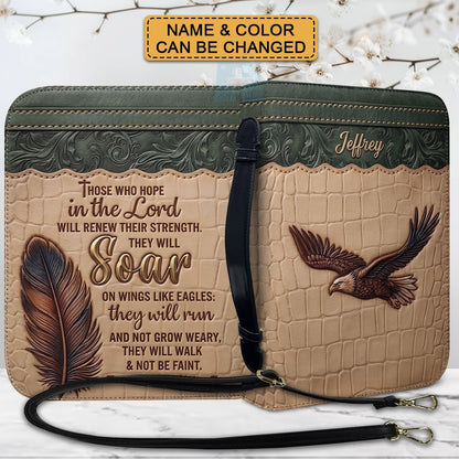 Personalized Bible Cover with Strap by CHRISTIANARTBAG - Custom Engraved Name & Isaiah 40:31 Eagle Design
