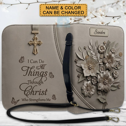 Personalized Bible Cover Case with Handle & Strap, Custom Leather Bible Bag with Name & Scripture - CHRISTIANARTBAG 01080226