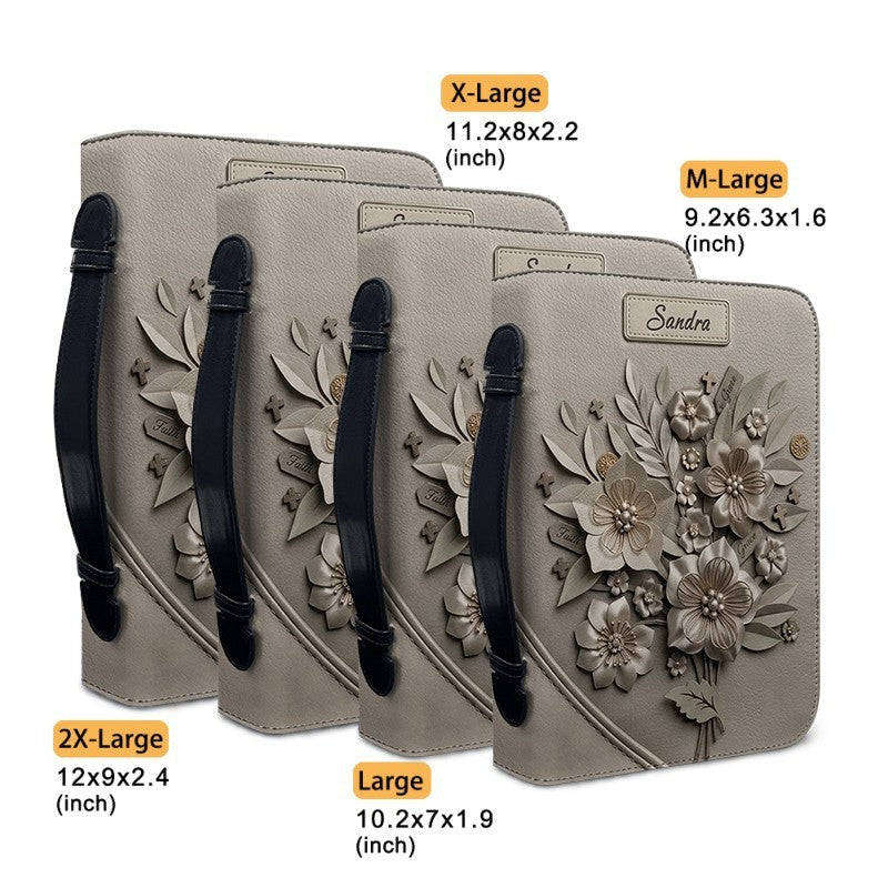 Personalized Bible Cover Case with Handle & Strap, Custom Leather Bible Bag with Name & Scripture - CHRISTIANARTBAG 01080226