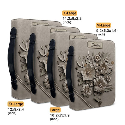 Personalized Bible Cover Case with Handle & Strap, Custom Leather Bible Bag with Name & Scripture - CHRISTIANARTBAG 01080226