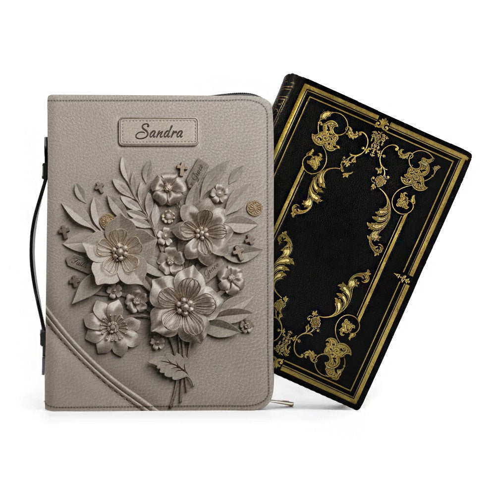Personalized Bible Cover Case with Handle & Strap, Custom Leather Bible Bag with Name & Scripture - CHRISTIANARTBAG 01080226