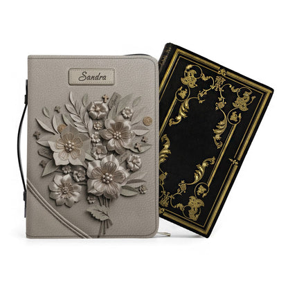 Personalized Bible Cover Case with Handle & Strap, Custom Leather Bible Bag with Name & Scripture - CHRISTIANARTBAG 01080226