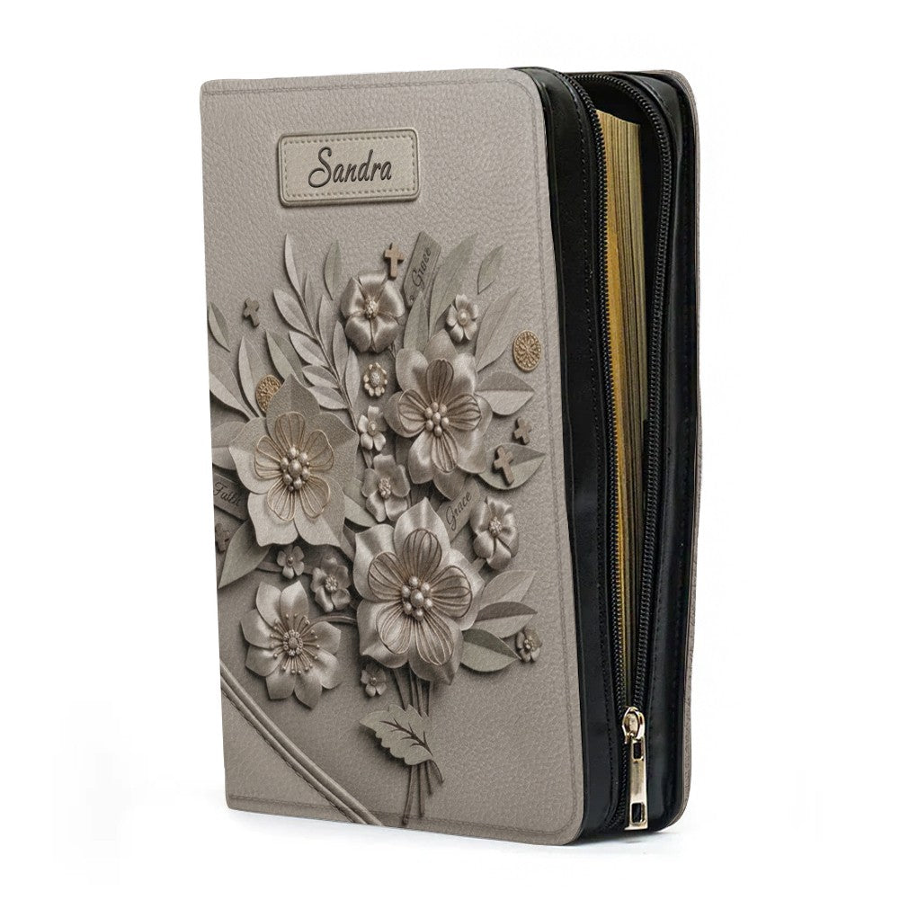 Personalized Bible Cover Case with Handle & Strap, Custom Leather Bible Bag with Name & Scripture - CHRISTIANARTBAG 01080226