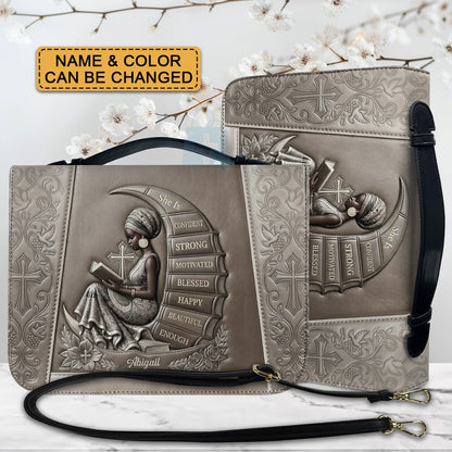 Personalized Bible Cover for Women, Custom Name Leather Bible Bag with Strap - CHRISTIANARTBAG CAB01100126