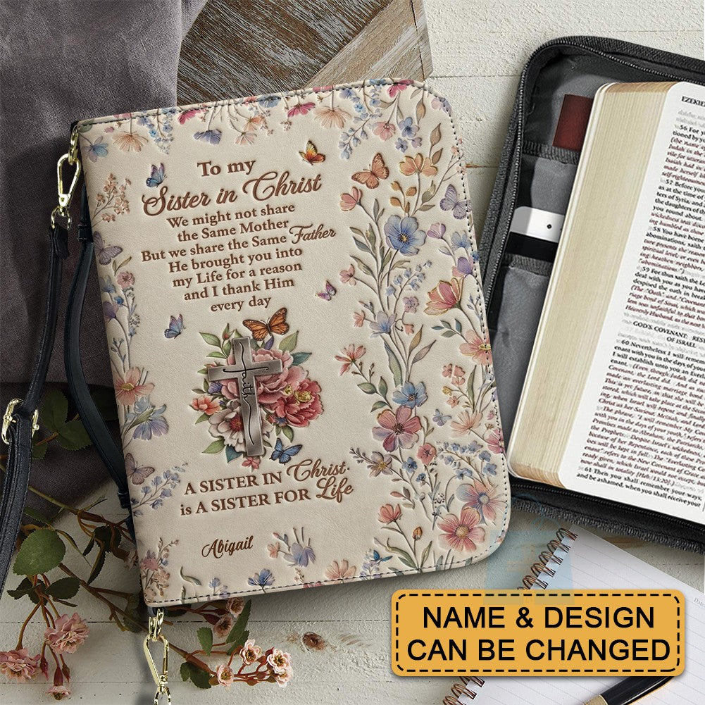 Personalized "Sister in Christ" Bible Cover with Strap - CHRISTIANARTBAG Vintage Floral & Butterfly Design CAB01071426