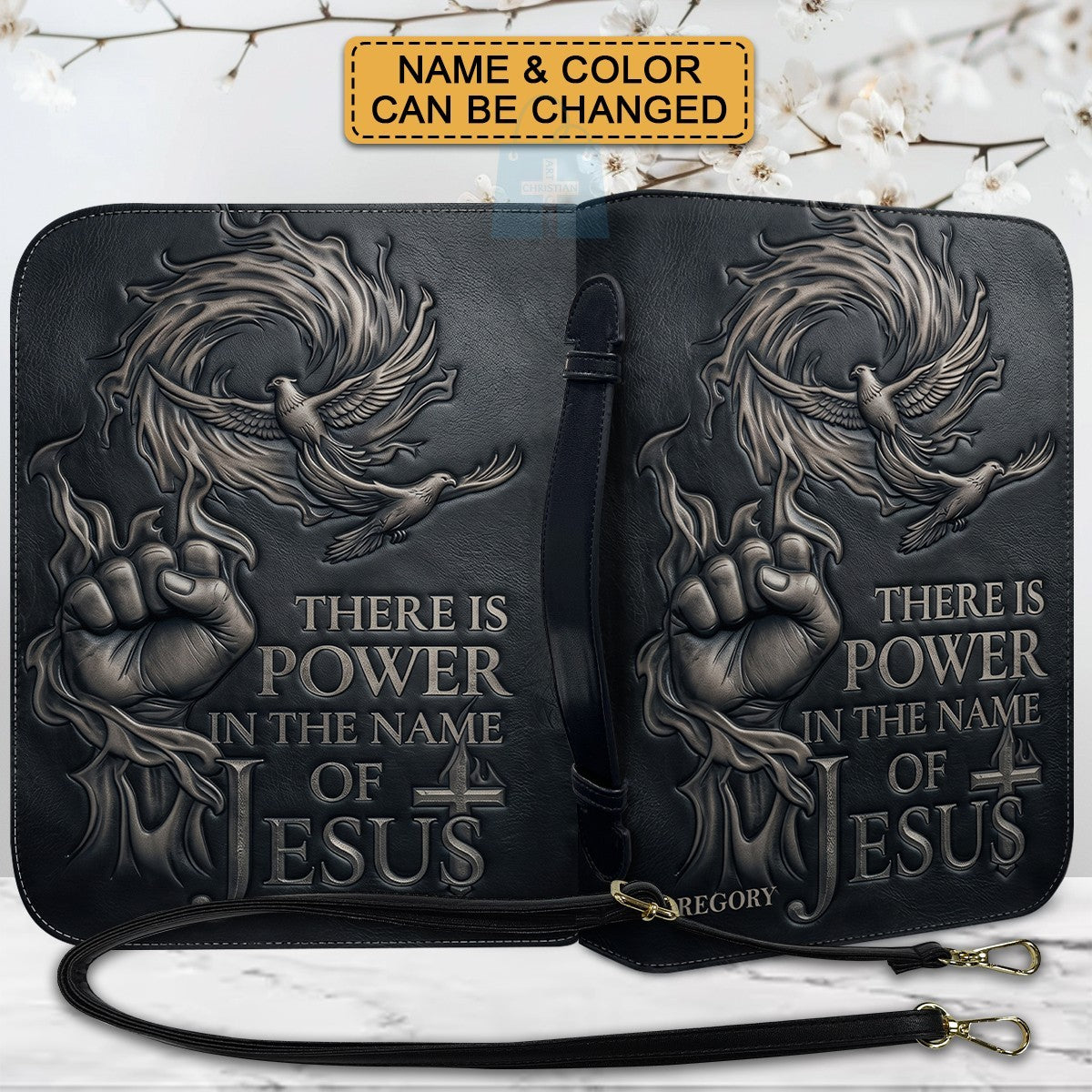 Personalized Bible Cover with Name - There Is Power In The Name Of Jesus Leather Bible Bag - CHRISTIANARTBAG CAb01100826