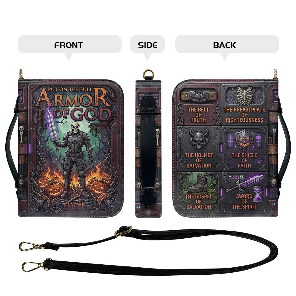 Personalized Armor of God Bible Cover, Custom Name Christian Bible Case, Halloween Pumpkin Gothic Bible Bag, Christian Gift for Him Men | CHRISTIANARTBAG CAB0171326